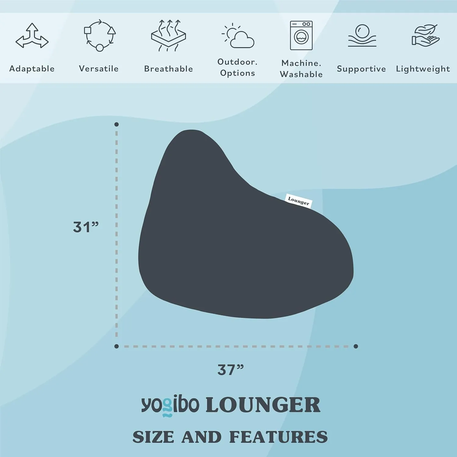Yogibo Lounger Small Bean Bag Lounge Chair for Adults, Kids and Teens, Soft, Plush, Comfy, Sensory, Gaming Beanbag, Washable Cover, Deep Purple
