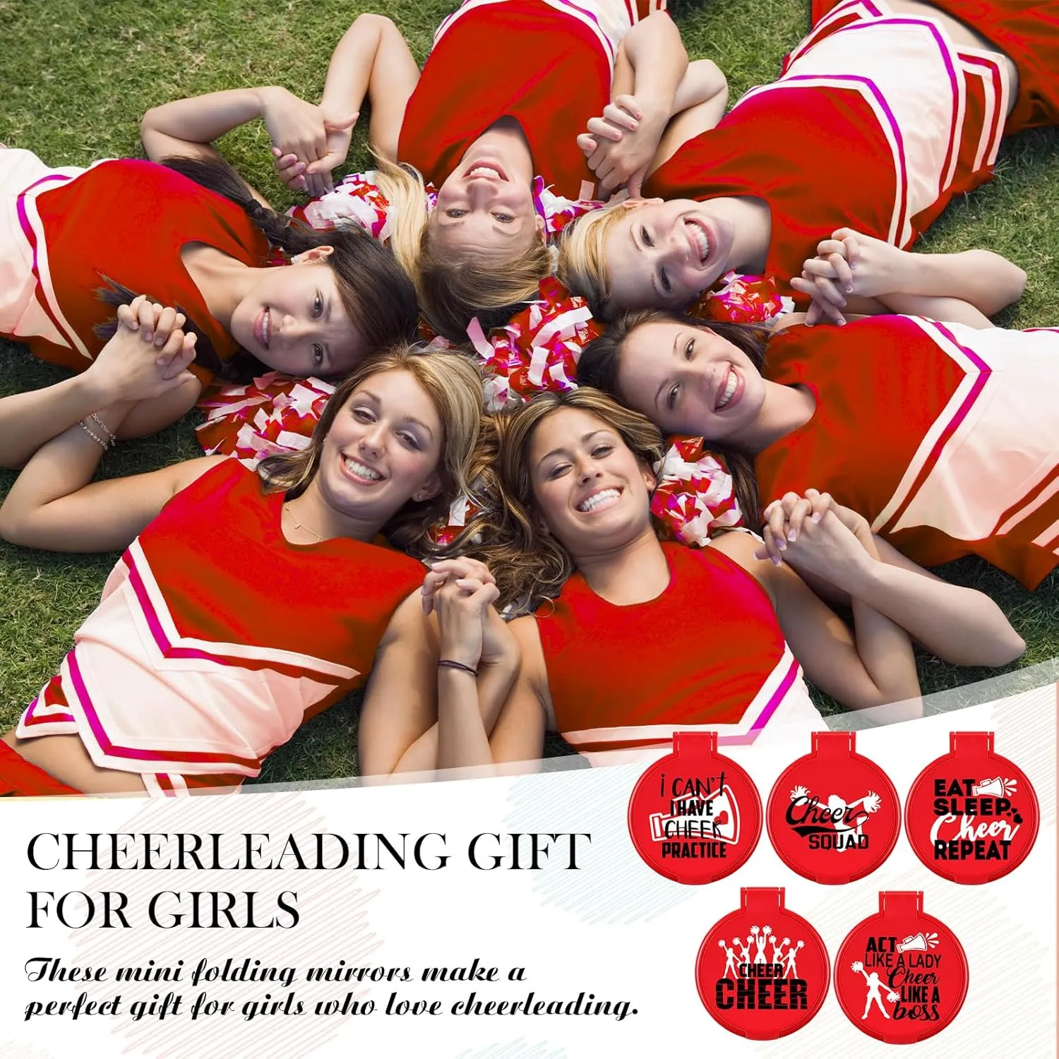 Zhehao 50 Pcs Cheerleader Mirror Gifts Compact Mirror Bulk Folding Pocket Purse Mirror Inspirational Cheer Gifts Travel Portable Mini Makeup Mirror for Cheerleading Team Graduation Friendship(Red)