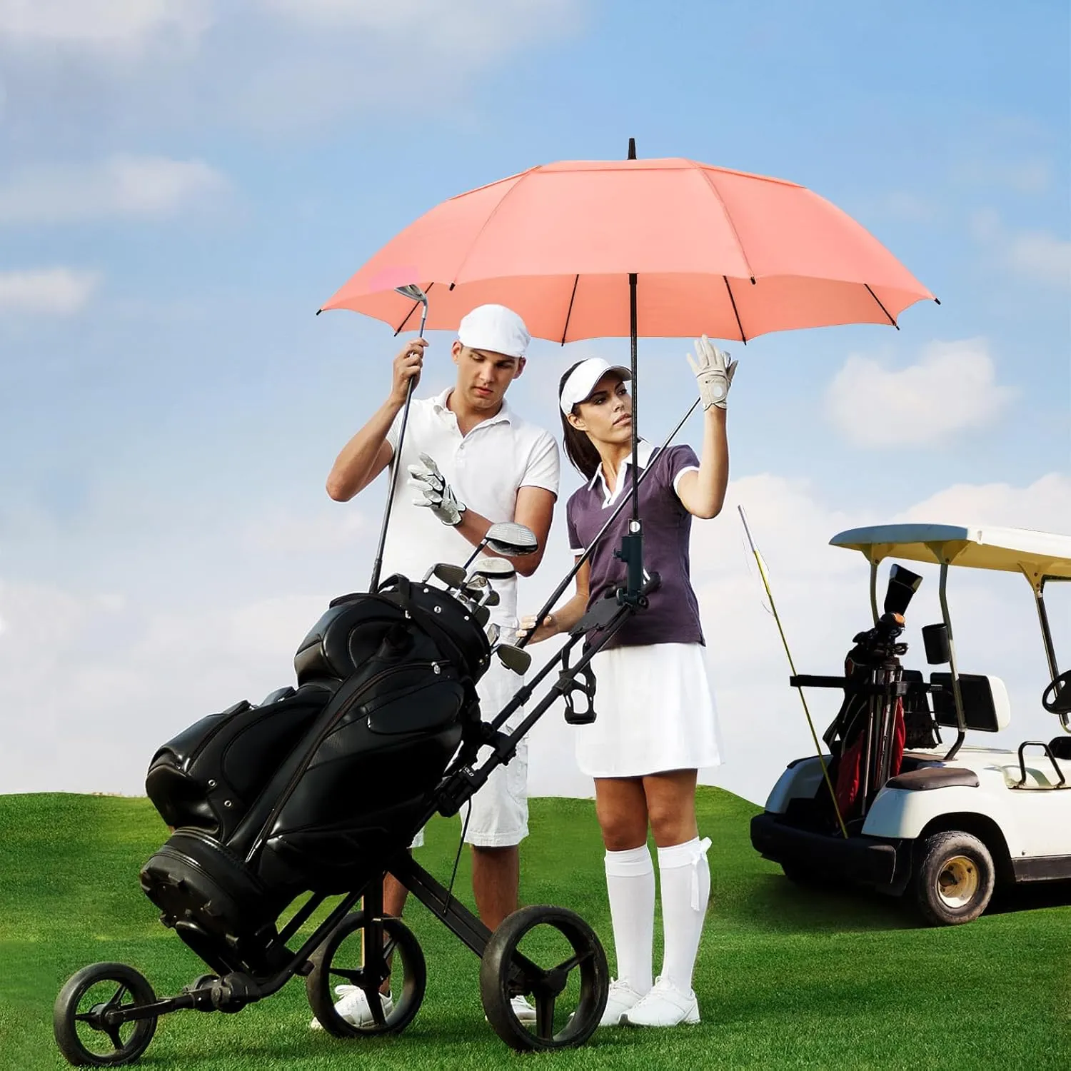 ZOMAKE Automatic Open Extra Large Golf Umbrella 51/54/62/68 Inch, Double Canopy Vented Windproof Oversize Stick Umbrellas for Rain