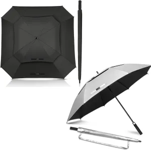 ZOMAKE Extra Large Golf Umbrella 54/62 Inch - Double Canopy Vented Golf Umbrellas for Rain Windproof Automatic Open Golf Push Cart Umbrella Oversize Stick Umbrellas for Men Women(Black/Square&Black)