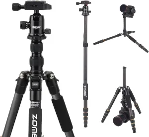 ZOMEI Carbon Fiber Q666C Tripod Heavy Duty Lightweight Travel with 360 Degree Ball Head Compact for Canon Sony, Nikon, Samsung, Panasonic, Olympus, Kodak, Fuji, Cameras and DSLR