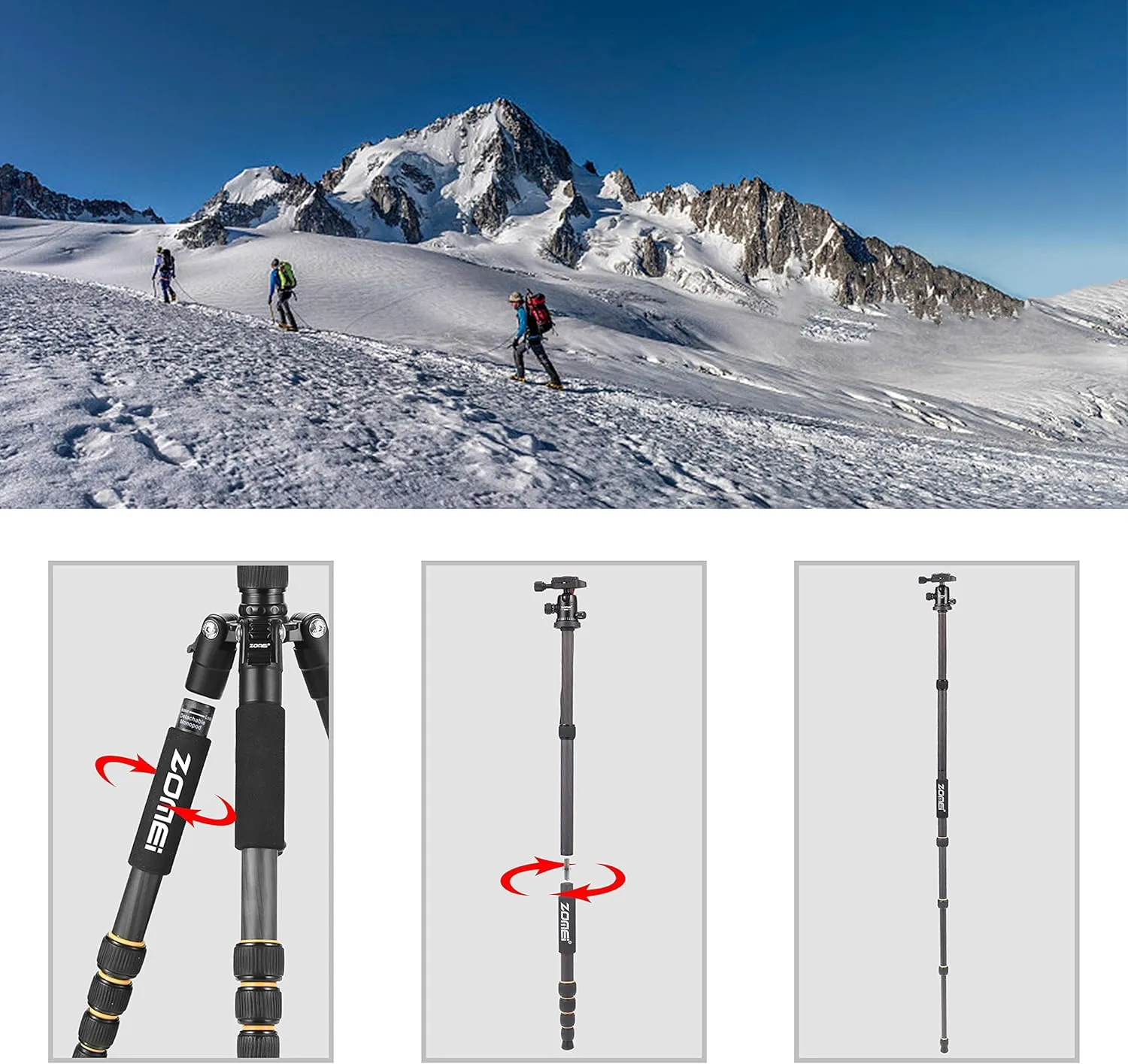 ZOMEI Carbon Fiber Q666C Tripod Heavy Duty Lightweight Travel with 360 Degree Ball Head Compact for Canon Sony, Nikon, Samsung, Panasonic, Olympus, Kodak, Fuji, Cameras and DSLR