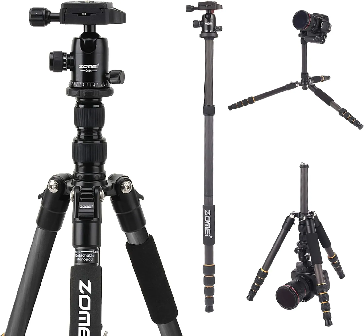 ZOMEI Carbon Fiber Q666C Tripod Heavy Duty Lightweight Travel with 360 Degree Ball Head Compact for Canon Sony, Nikon, Samsung, Panasonic, Olympus, Kodak, Fuji, Cameras and DSLR