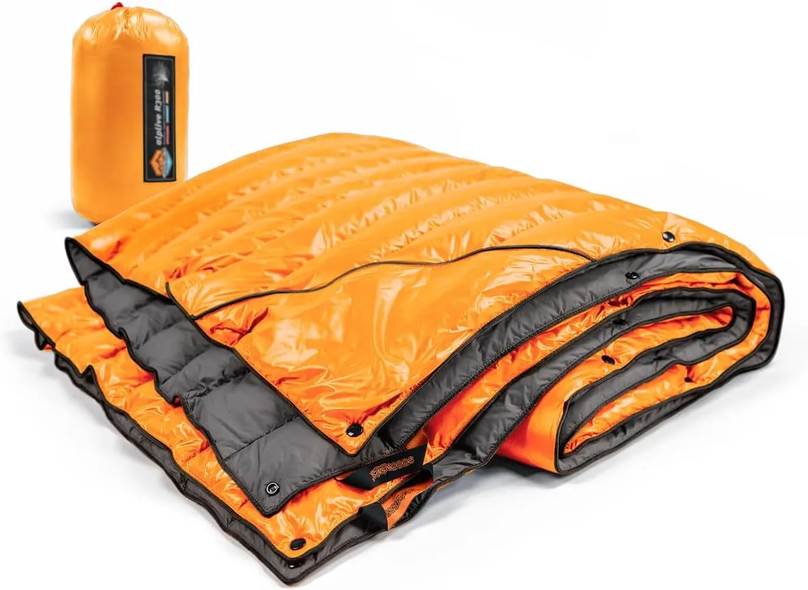 ZOOOBELIVES Ultralight Down Camping Blanket - 1.35lbs, 650 Fill Power Puffy Quilt. Compact & Warm Comforter for Travel, Beach, Hammock, Backpacking - Elevate Your Outdoor Comfort - AlpliveR300